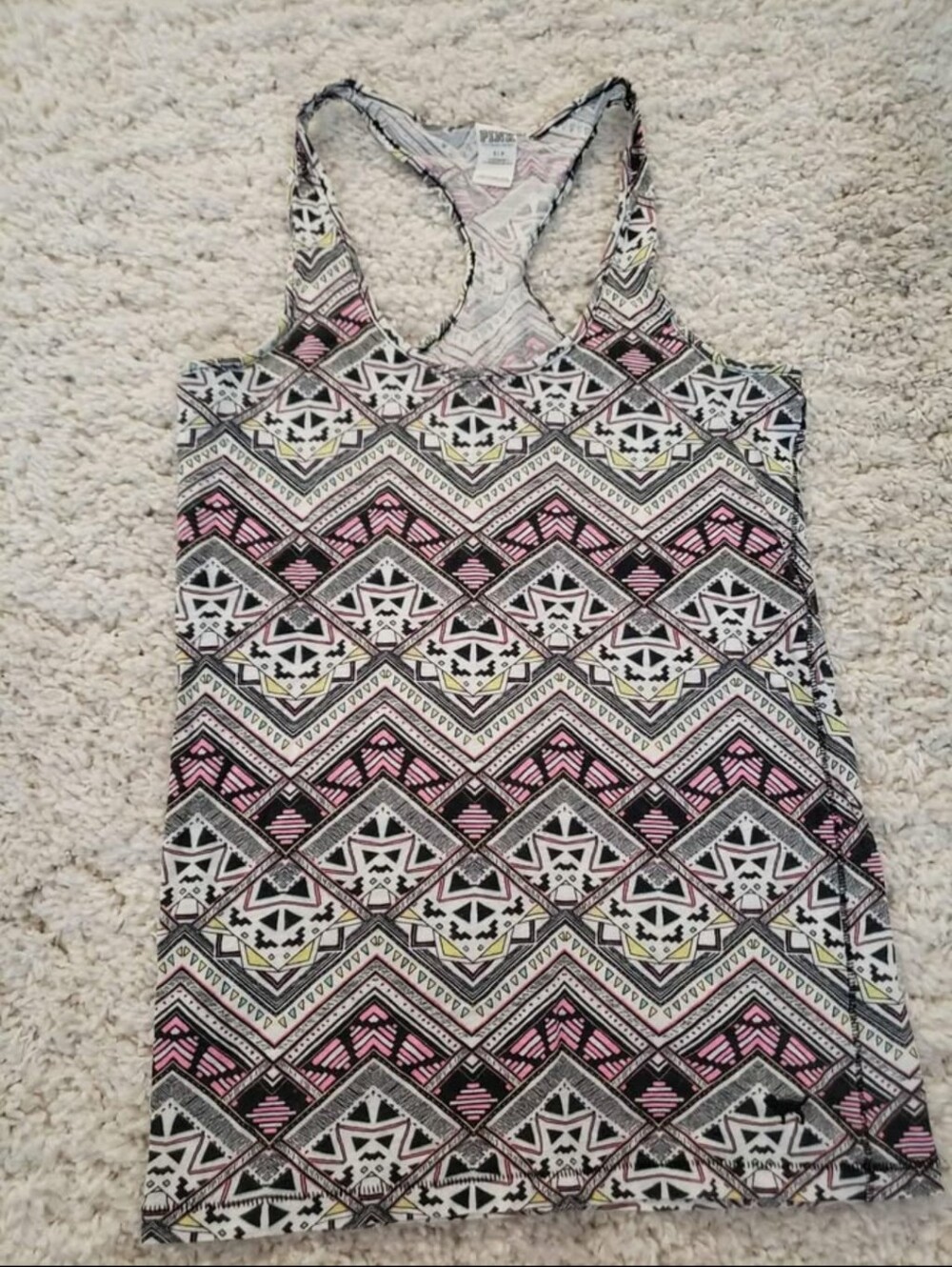 PINK Victoria's Secret Pink, Black & White Geometric Racerback Tank Sleepwear